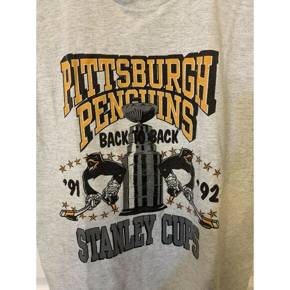 Vintage Pittsburgh Penguins 91‎ 92 Back To Back Stanley Cups T Shirt Sz S Rare - Picture 1 of 7
